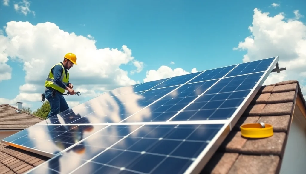 Piped Up technician installs solar panels on a modern home rooftop