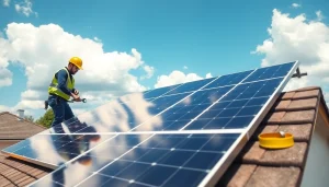 Piped Up technician installs solar panels on a modern home rooftop