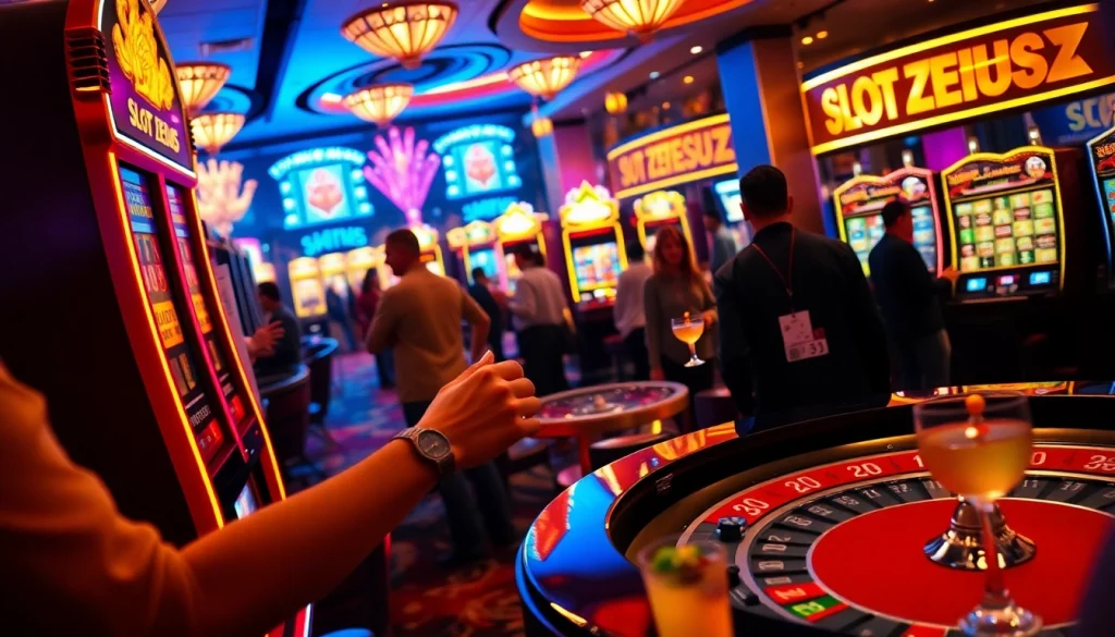 Spin the reels of Slot Zeus while surrounded by vibrant casino action and thrilling gameplay.