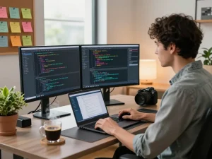 Développer des solutions logicielles innovantes dans un espace technologique avec l'application Darify sur les écrans.