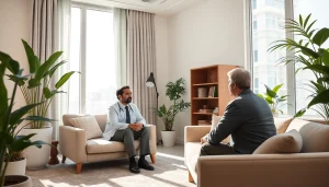 Offering insights and guidance, a psychiatrist dubai connects with a patient in a calming office.