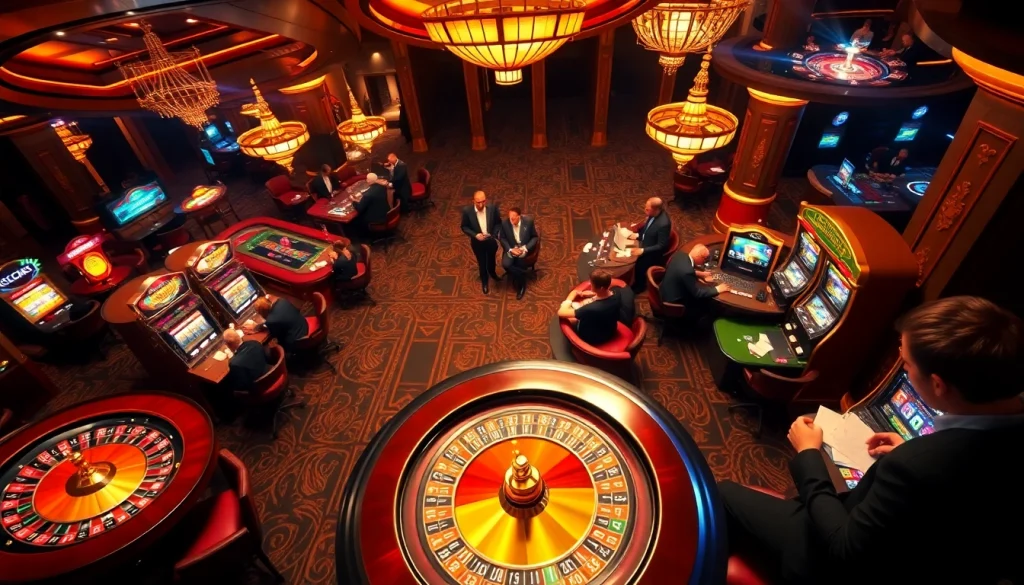 LUCK8 Casino offers an exhilarating gaming experience with vibrant tables, roulette wheels, and slot machines.