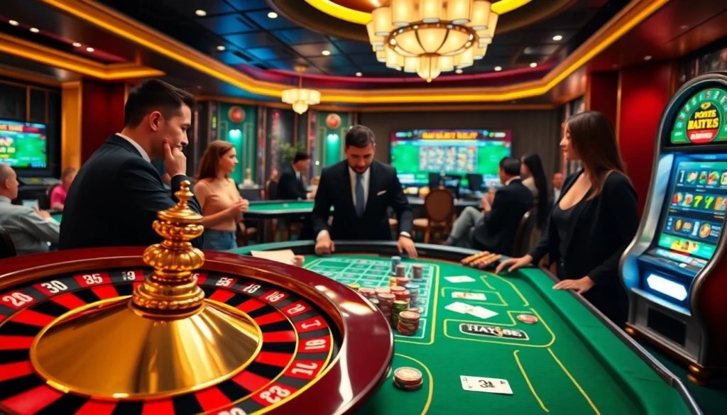 Experience luxury gaming with Hay88, featuring vibrant casino tables and exciting poker action.