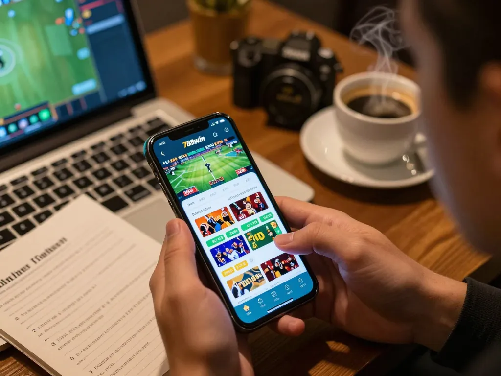 Engaging with the 789win app to place bets during live sports events in a cozy setting.