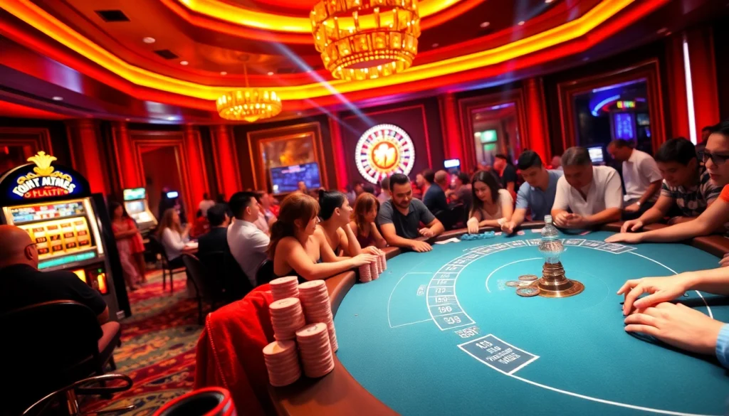 Players enjoying high-stakes action at FLY88 casino's poker table.