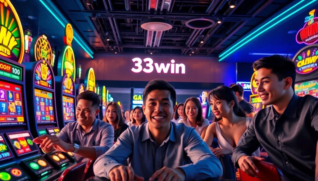 Engaging online gaming experience at 33win.global with diverse players in a vibrant casino atmosphere.