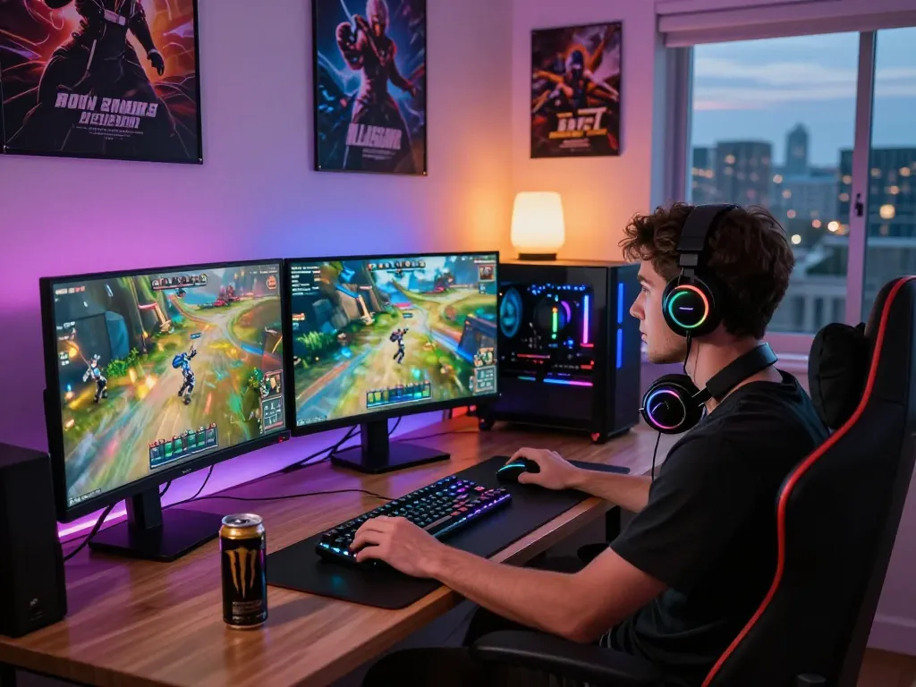 Engaging online gaming scene at ligasedayu.com with vibrant visuals and energetic atmosphere