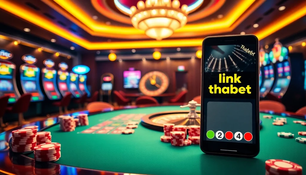 Winning strategies and exciting gameplay at link thabet, featuring poker chips and slot machines.