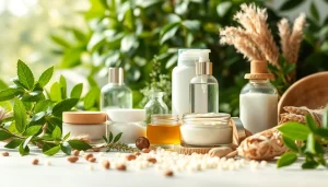 Prikaz prirodne kozmetike sa sastojcima u prirodnom okruženju.