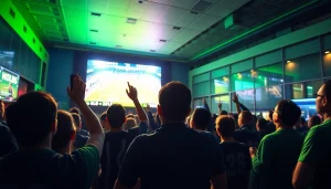 Exciting sports event atmosphere with fans engaging in 토토스토리 sports betting.