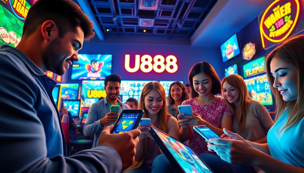 Engaging players enjoying the U888 online gaming experience with vibrant graphics.