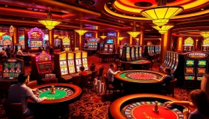 Experience the high-energy gaming scene at 33WIN with vibrant casino tables and eager players.