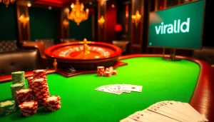 Experience the thrill of gambling with viral4d at a luxurious poker table surrounded by vibrant chips and cards.