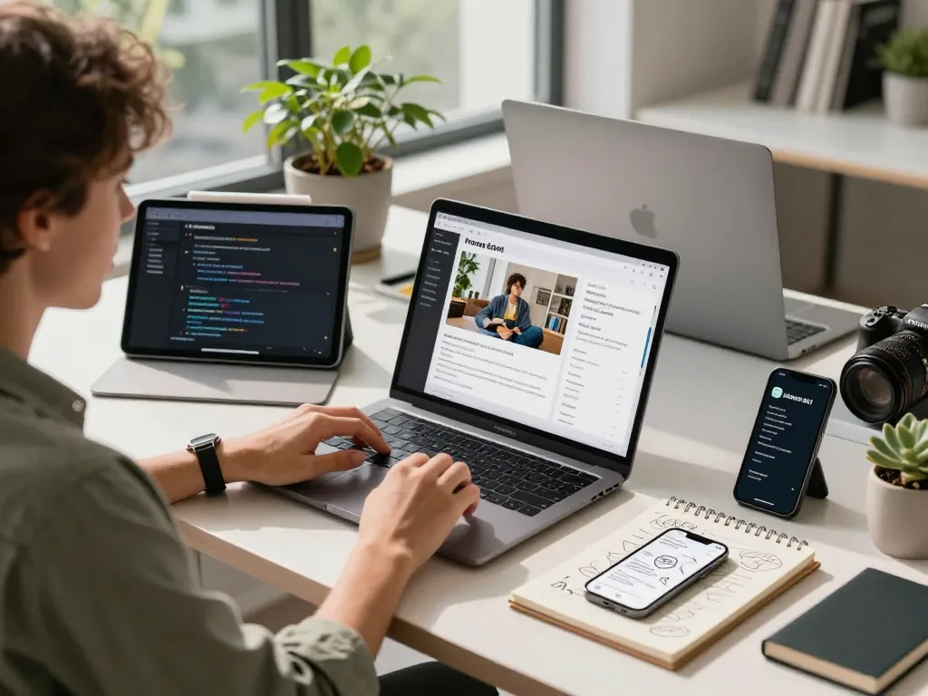Creating AI prompts from images in a modern workspace, showcasing image to prompt ai