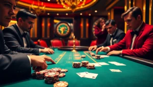 Experience high-stakes play with 888new as players gamble at a luxurious casino table.