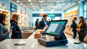 現代の小売環境における現金レス決済システム、利便性と技術を示す。