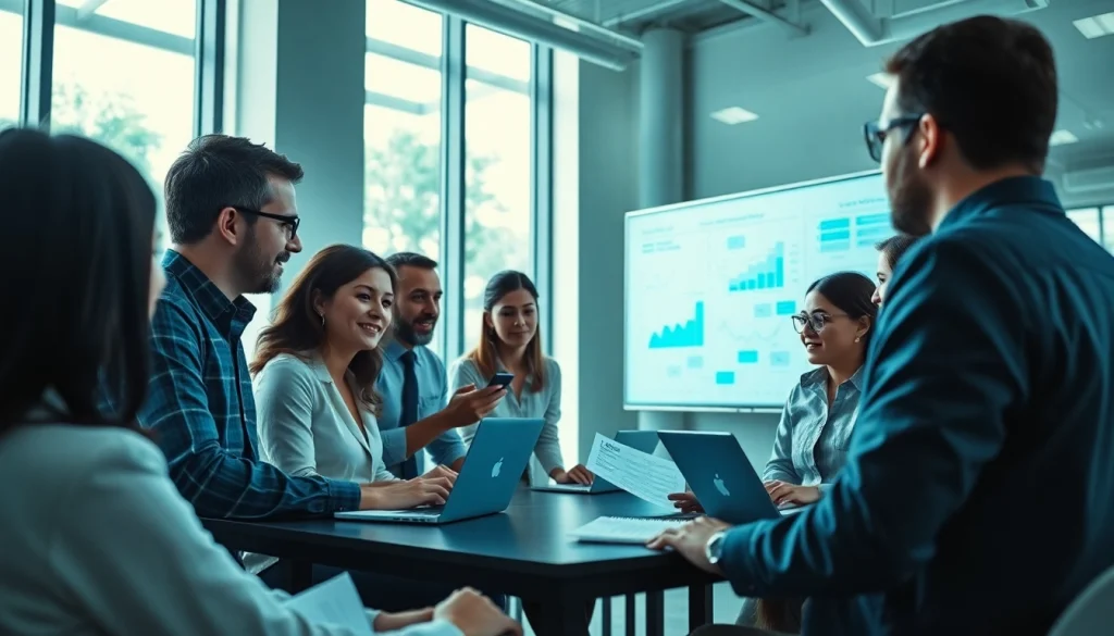 Team der SEO Agentur diskutiert innovative Strategien in modernem Büro.