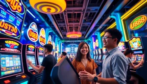 U888 interactive gaming scene showcasing players engaging with digital slots and betting platforms