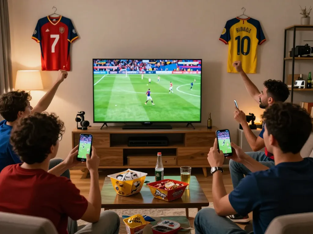 Fans enjoying a live football match on https://cakhiatvcc.tv/ in a lively atmosphere with high definition visuals.