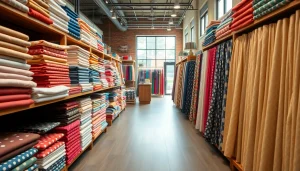 Katoen stof kopen in een warm ingerichte stoffenwinkel met diverse kleuren en patronen.