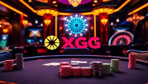 Engaging players at the Plataforma XXGG poker table amid vibrant casino visuals