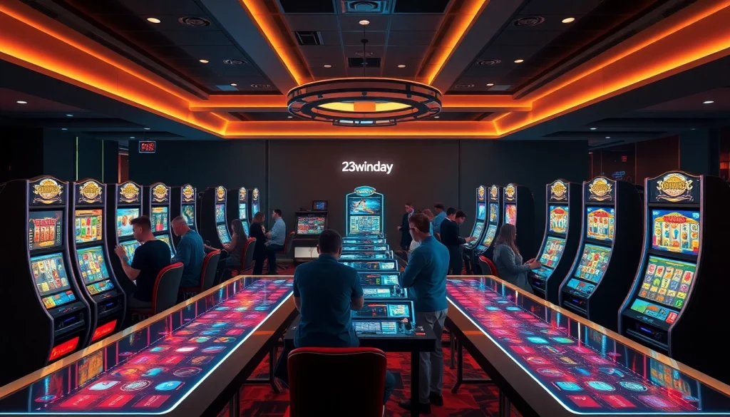 Experience the excitement of 23win.day in a vibrant online casino setting with engaging players and modern gaming elements.