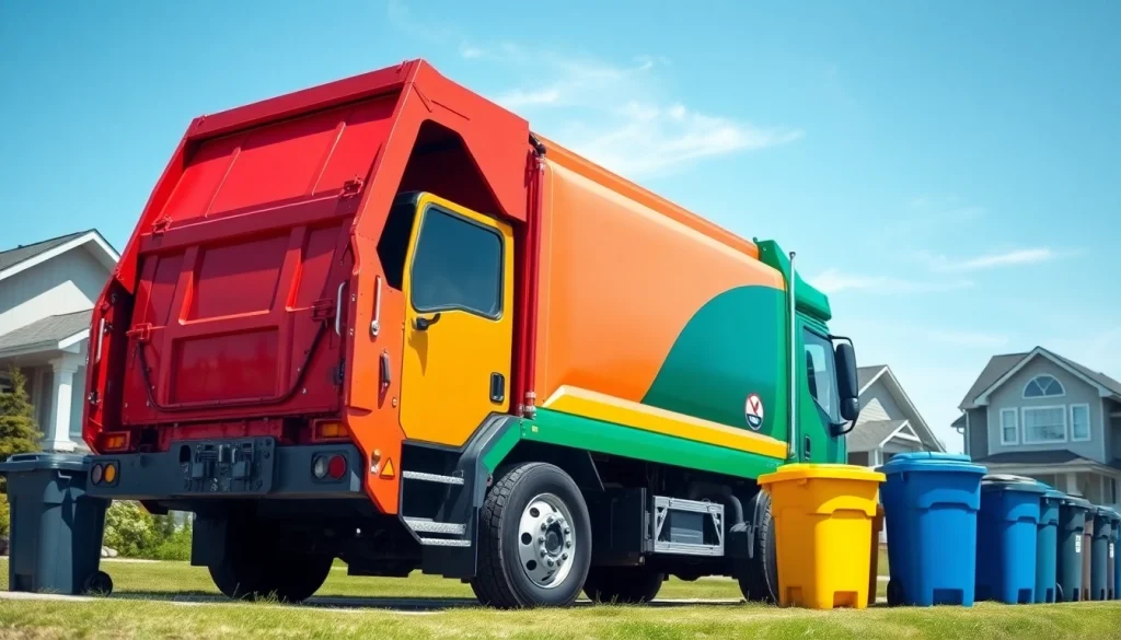 See the Cold Lake garbage schedule with organized bins waiting for collection by a bright garbage truck.