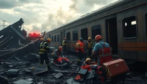 Emergency responders aiding victims at the site of the spain train crash, showcasing urgency and resilience.