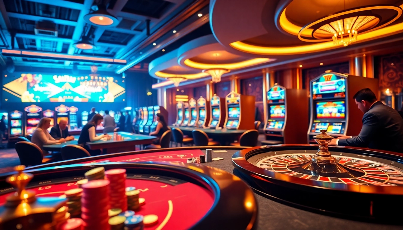 Engaging casino scene highlighting online gambling excitement at https://88clb.design/ with vibrant tables and players.