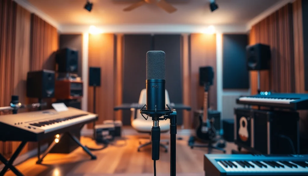 CM88 condenser microphone displayed in a creative recording studio environment with instruments.