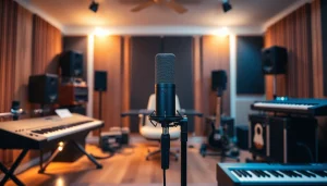 CM88 condenser microphone displayed in a creative recording studio environment with instruments.