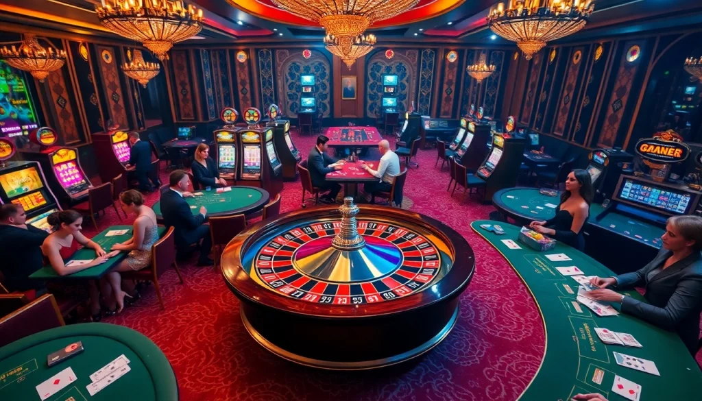 Sentez l'excitation avec les casinos en ligne argent réel en France, présentant des tables de poker, des roues de roulette et des machines à sous vibrantes.