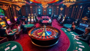 Sentez l'excitation avec les casinos en ligne argent réel en France, présentant des tables de poker, des roues de roulette et des machines à sous vibrantes.