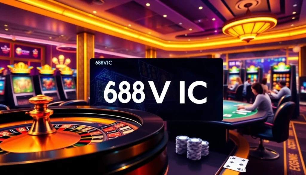 An engaging online gambling scene featuring interactive elements from https://68vip.ac/ with poker chips and a roulette wheel.