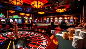 Players engaging in a high-stakes game at 789f's luxurious casino tables, showcasing excitement and professionalism.