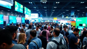 Networking at a vibrant technology conference USA with diverse attendees engaged in discussions.