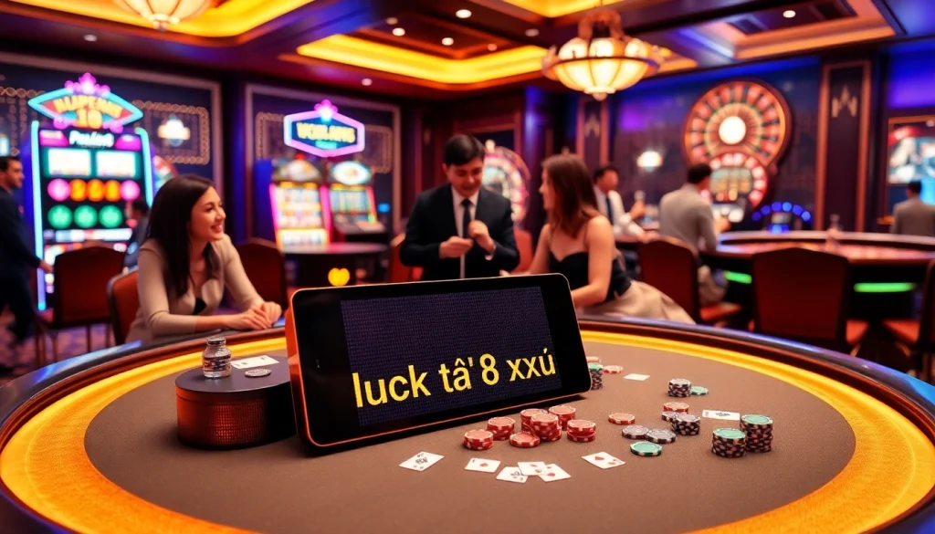 Exciting gameplay at luck8 tài xỉu showcased with vibrant casino elements and engaged players.