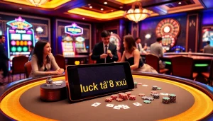 Exciting gameplay at luck8 tài xỉu showcased with vibrant casino elements and engaged players.