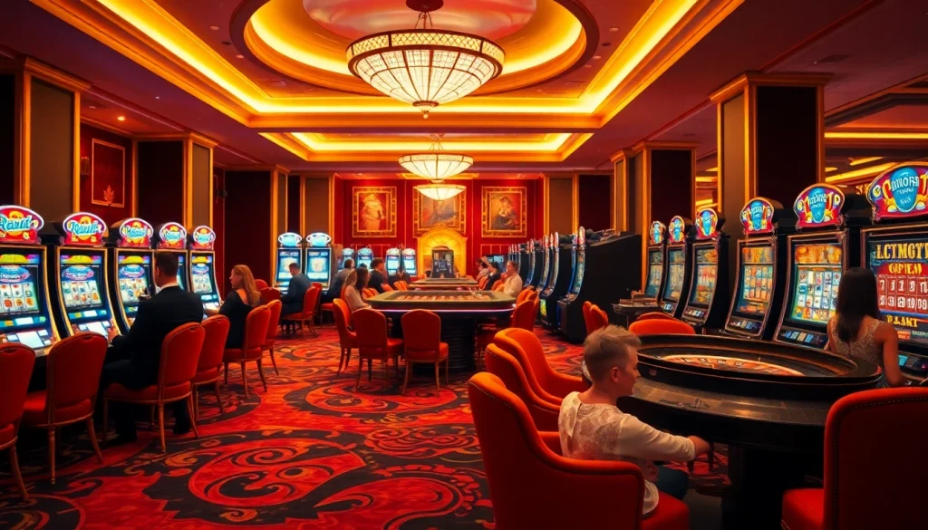 Players enjoying the idn slot machines in an elegant casino setting.