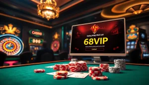 Experience the excitement of Đăng Nhập Nhà Cái 68VIP with a luxurious online casino atmosphere featuring dynamic gaming elements.
