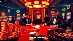 Experience the thrill of BRABET with a high-stakes poker scene and vibrant gaming elements.