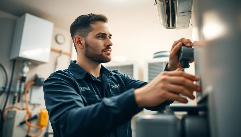 Expert technician delivering heating and cooling services in a bright, organized environment.