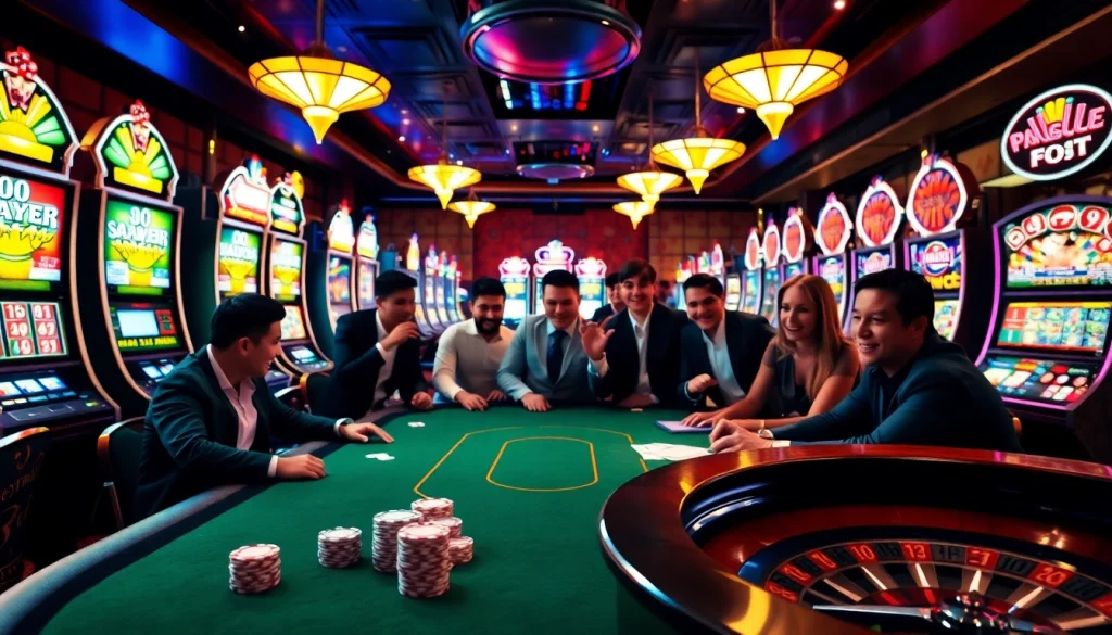 Experience the thrill of F168 with a vibrant casino scene featuring poker, roulette, and betting excitement.