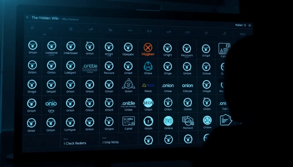 Explore the hidden wiki with organized dark web links in a sleek digital interface.