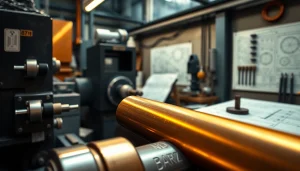 Bara bronz prelucrată într-un atelier industrial profesionist, evidențiind măiestria și precizia.