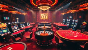 Experience the luxury gaming environment at ONE88 featuring poker tables, slot machines, and roulette.