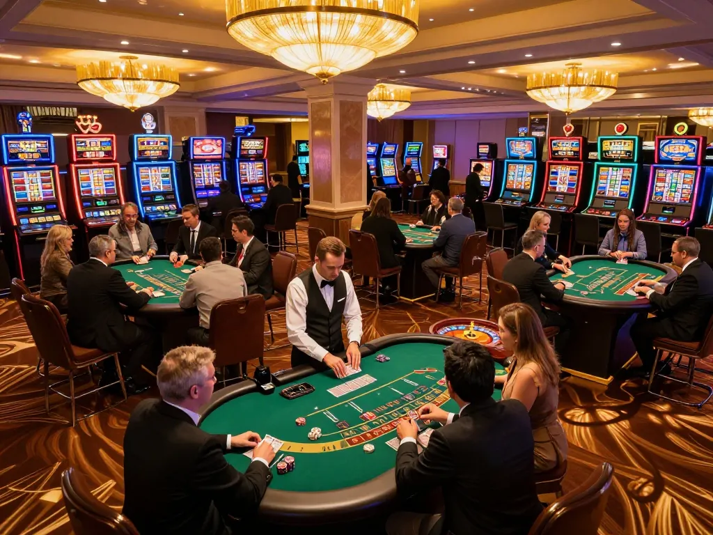 Players enjoy intense blackjack games at FC88, showcasing vibrant casino atmosphere and strategic gameplay.