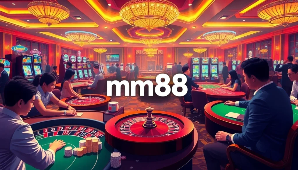 Experience the thrill of mm88 as players engage in lively casino games at elegant tables.