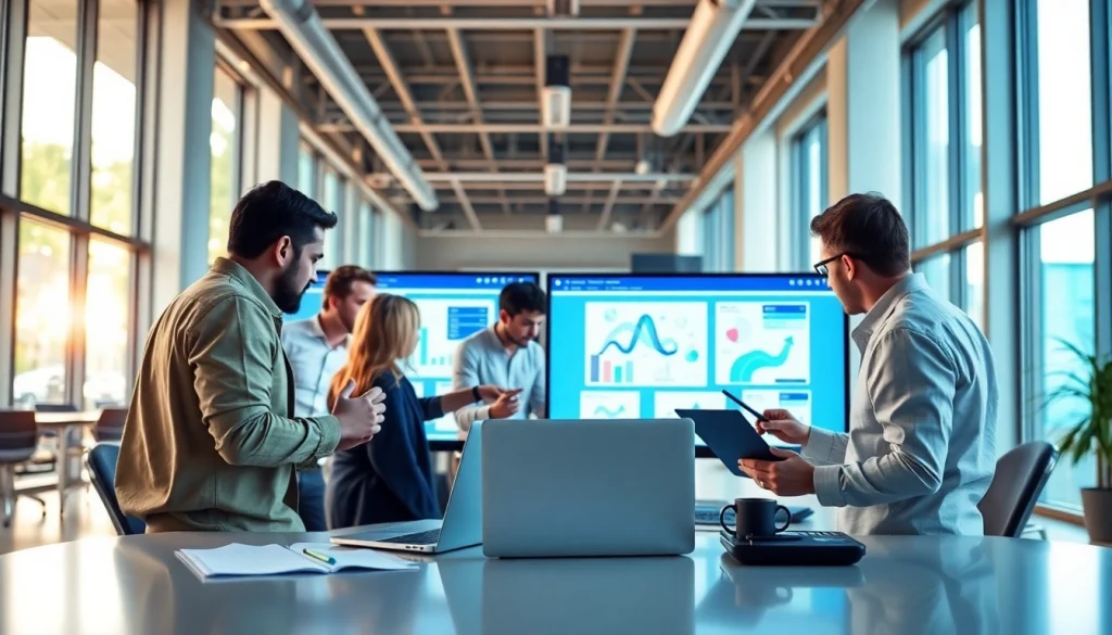 Team collaborating on website design essex in a modern office.