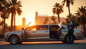 Hollywood Town Car and Limousine showcasing luxury service in Los Angeles at sunset